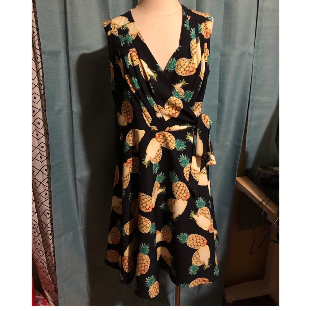 Unique Vintage Pineapple Wrap Dress - Picture 2 of 5